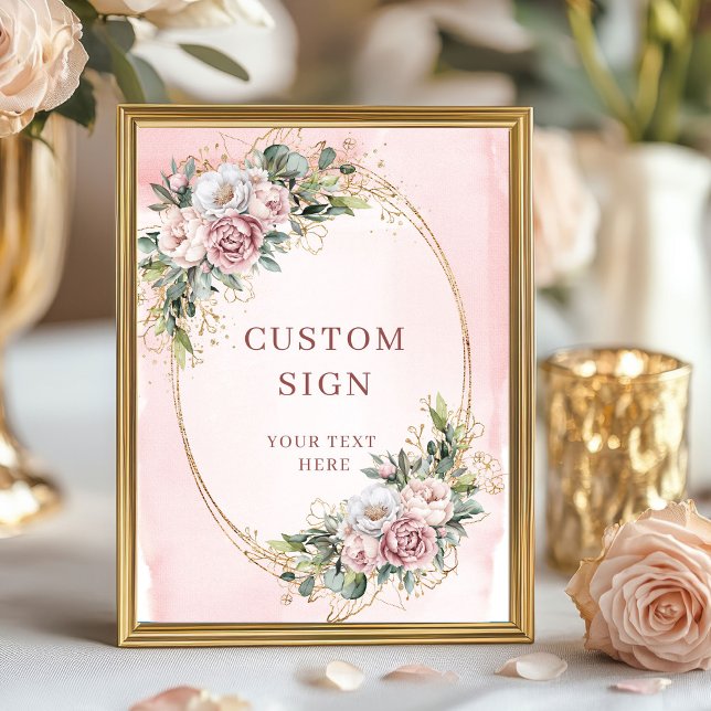 Luxus Boho Rosafarbenes Grün Custom-Schild Poster (Luxury Boho Blush Pink Greenery Custom Sign)