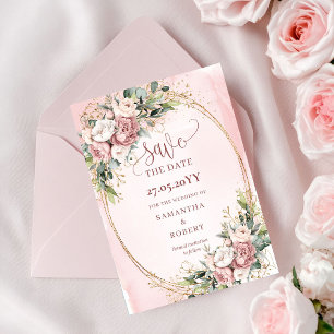 Luxus Boho Rosé Grüne Save-The-Date-Karte Save The Date