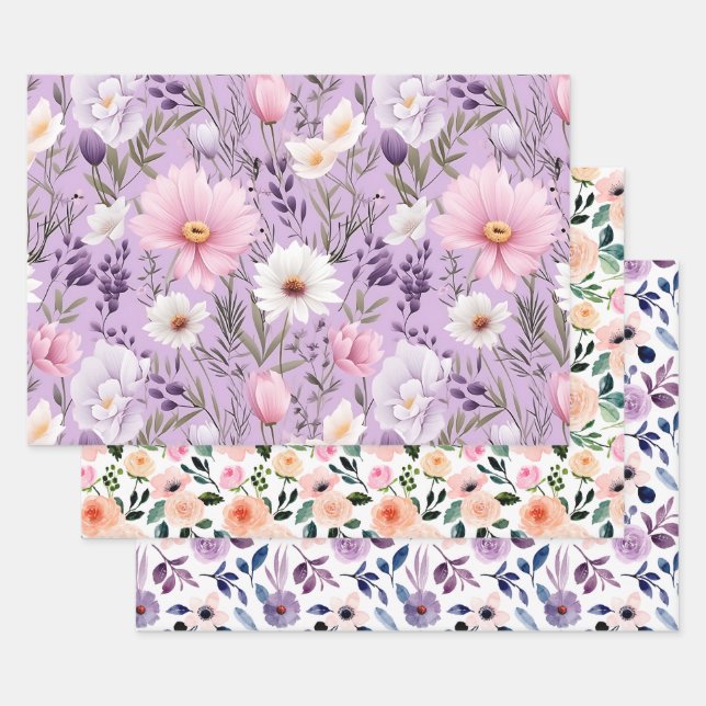 Luxus Boho Wasserfarbe Floral Geschenk  Geschenkpapier Set (Set)