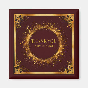 Luxus-Bordeaux-Gold-Quadrat-Geschenkbox-Etikett Magnet