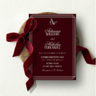 Luxus-Bordeaux-Monogramm-Hochzeit Einladung