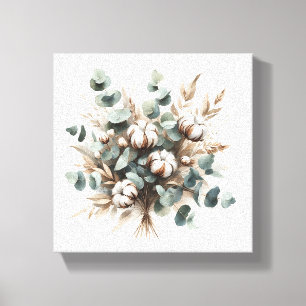 Luxus-Botanik-Aquarellkunst - Baumwollkapseln und Leinwanddruck