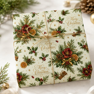 Luxus-Botanik-Frohe-Weihnachten-Schrift-Salbei-Cre Geschenkpapier