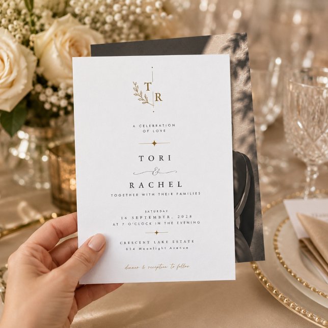 Luxus-Botanik-Monogramm-Hochzeit mit Foto Einladung (Von Creator hochgeladen)