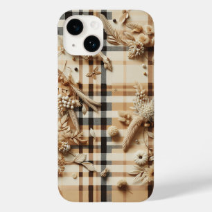 Luxus-Braun-Karo-Handyhülle mit geschnitztem Herbs Case-Mate iPhone 14 Hülle