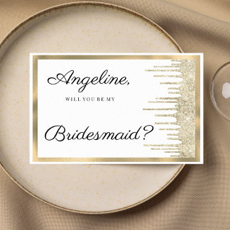 Luxus Brautjungfer mit weißem Goldglitter-Tropfen Einladung