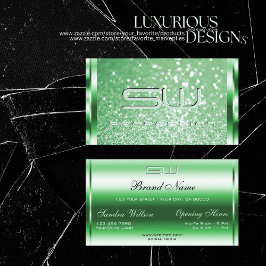 Luxus Bright Green Sparkle Glitzer Stars Initials Visitenkarte