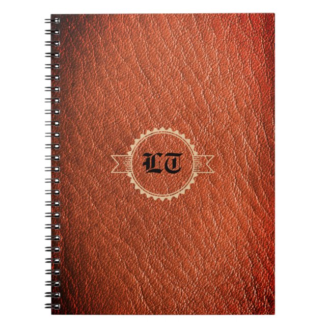 Luxus Brown Leather Look Old English Monogram Notizblock (Vorderseite)