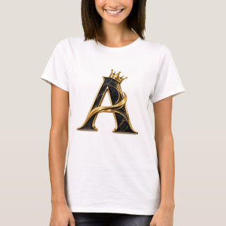 Luxus-Buchstabe A T-Shirt | Schwarze Goldkrone Ini