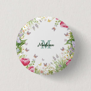 Luxus Bunt Wildblume Blume blauer Schmetterling Button