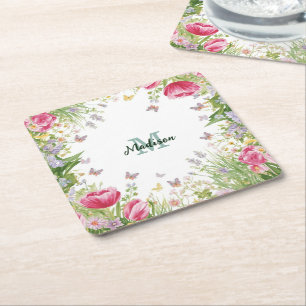 Luxus Bunt Wildblume Blume blauer Schmetterling Rechteckiger Pappuntersetzer