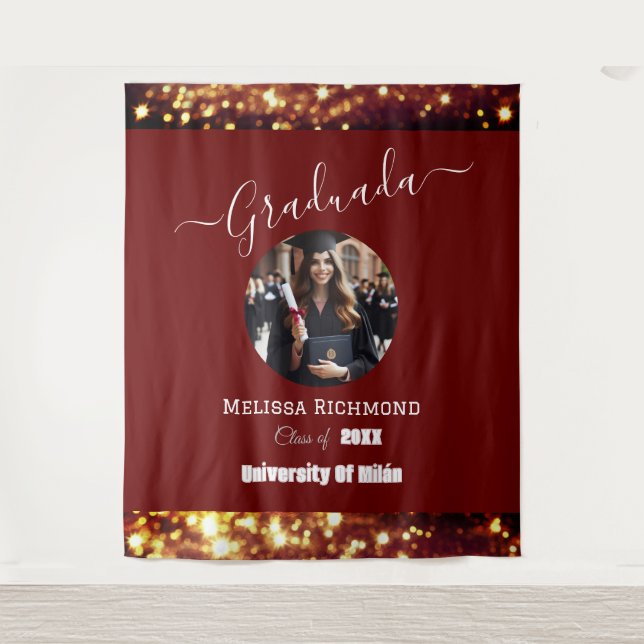 Luxus Burgandy Foto Elegant Spanisch Graduiert Wandteppich (Vorderseite)