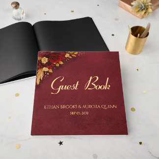 Luxus-Burgund- und Blumenein Hochzeitsgästebuch Gästebuch