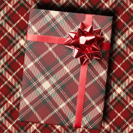 Luxus-Burgund- und Creme-Diagonal-Tartan-Karo Geschenkpapier