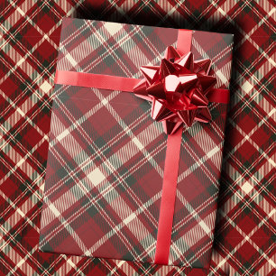 Luxus-Burgund- und Creme-Diagonal-Tartan-Karo Geschenkpapier