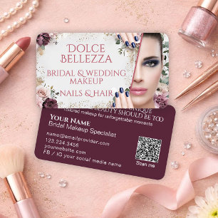 Luxus-Burgunder-Blumen-Braut-Make-up-Artist Visitenkarte