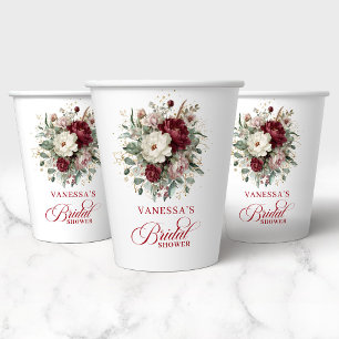Luxus Burgunder Blumen Hochzeitspapierbecher Pappbecher