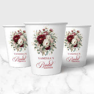 Luxus Burgunder Blumen Hochzeitspapierbecher Pappbecher