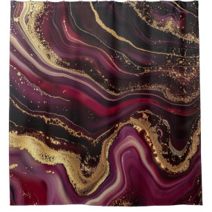 Luxus-Burgunder-Gold-Glitter-Achat-Marmor Duschvorhang
