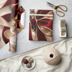 Luxus-Burgunder-Gold-Weihnachtsband Geschenkpapier