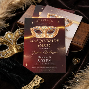 Luxus-Burgunder-Goldmasken-Maskenball Einladung