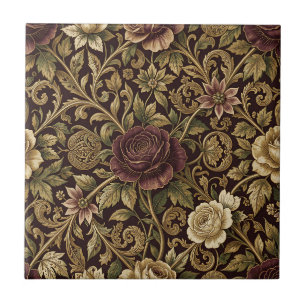 Luxus-Burgunder-Roségold-Reben-Blumenmuster Fliese