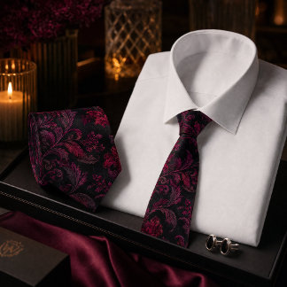 Luxus-Burgunder-Schwarz-Damask-Blumen nahtlos Krawatte