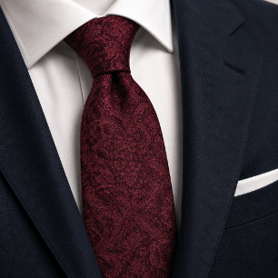 Luxus-Burgunder-Wein-Barock-Damask-Jacquard Krawatte