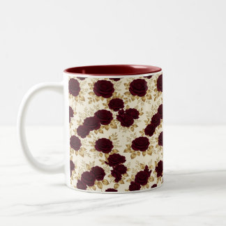 Luxus-Burgunderrose- und Gold-Blumenmuster-Tasse Zweifarbige Tasse