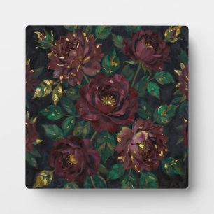 Luxus-Burgunderrosen-Goldblatt-Blumen Fotoplatte