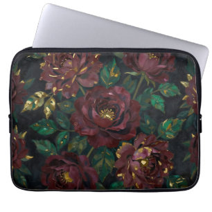 Luxus-Burgunderrosen-Goldblatt-Blumen Laptopschutzhülle