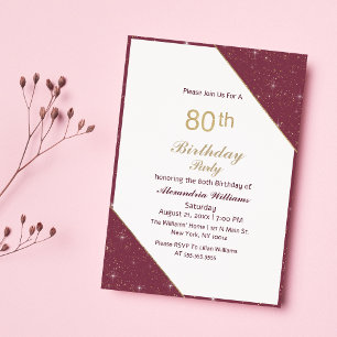 Luxus burgundy Gold 80. Geburtstagsparty Einladung