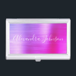 Luxus Business Lila Pink Foil Moderne Visitenkarten Dose<br><div class="desc">Lila und rosa Foil Metallic Stainless Steel Minimalistisch Business Card Holder mit weißer Schriftzeichen-Schriftart für das Monogramm. Die Foil Metal Business Card Inhaber können mit Ihrem Namen individuell gestaltet werden. Bitte kontaktieren Sie den Designer,  um passende Artikel zu erhalten.</div>