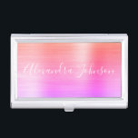 Luxus-Business Pastel Foil Modern Visitenkarten Dose<br><div class="desc">Orange,  Lila und rosa Pastel Ombre Rainbow Foil Metallic Stainless Steel Minimalistisch Business Card Holder mit weißer Schriftzeichen Schriftart typografie für das Monogramm. Die Foil Metal Business Card Inhaber können mit Ihrem Namen individuell gestaltet werden. Bitte kontaktieren Sie den Designer,  um passende Artikel zu erhalten.</div>