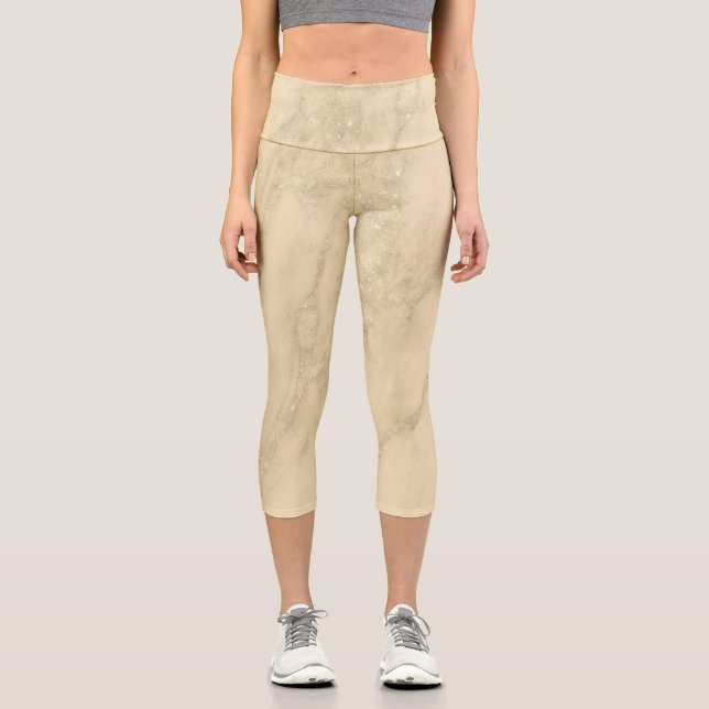 Luxus Champagne Gold Glitzer Marmor Capri Leggings (Vorderseite)