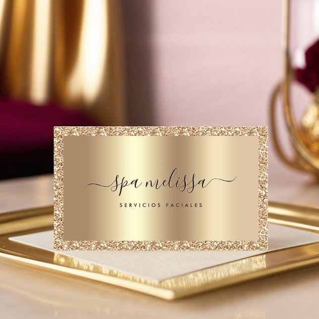 Luxus Champagne Gold Glitzer Script Monogram Chic Visitenkarte (Von Creator hochgeladen)