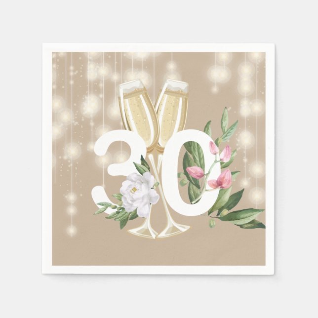 Luxus Champagner Creme 30. Geburtstag Serviette (Vorderseite)