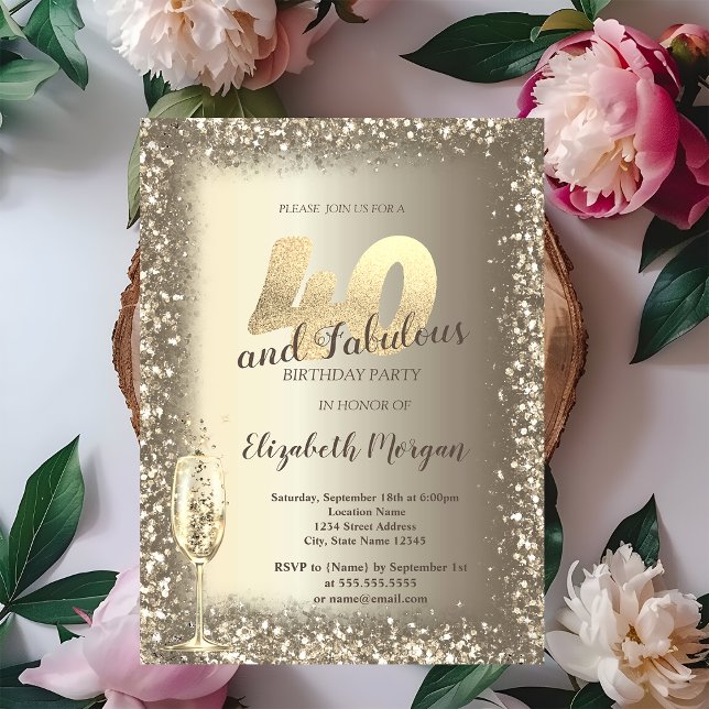 Luxus Champagner Glass Gold Confetti Rahmen 40. Einladung (Von Creator hochgeladen)
