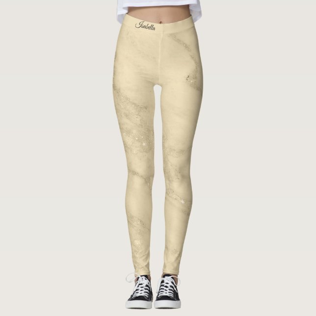 Luxus Champagner Gold Glitzer Marmor Hinzufügen Te Leggings (Vorderseite)