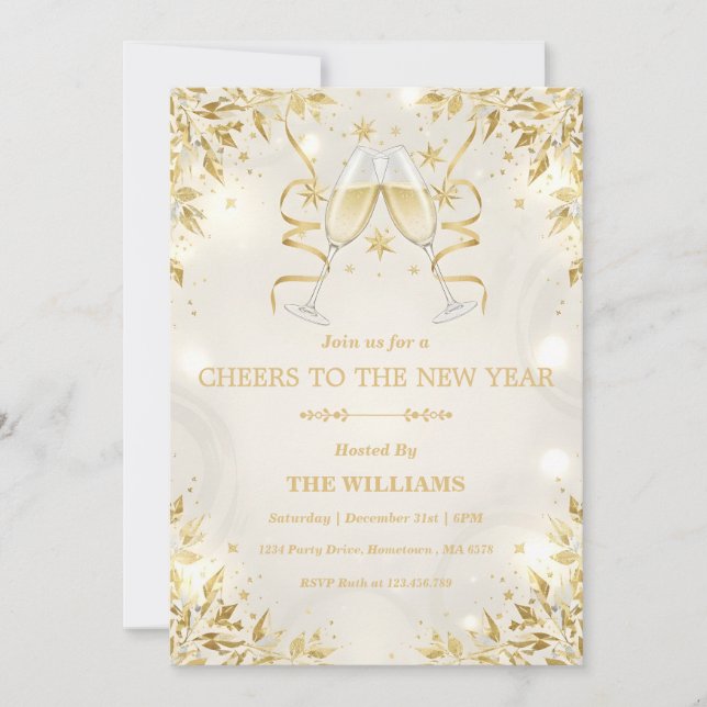 Luxus Champagner & Gold Neujahrsfeier Einladung (Vorderseite)