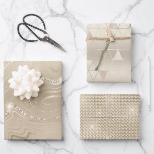 Luxus Champagner Hintergrund Beige Glitzer Geschenkpapier Set