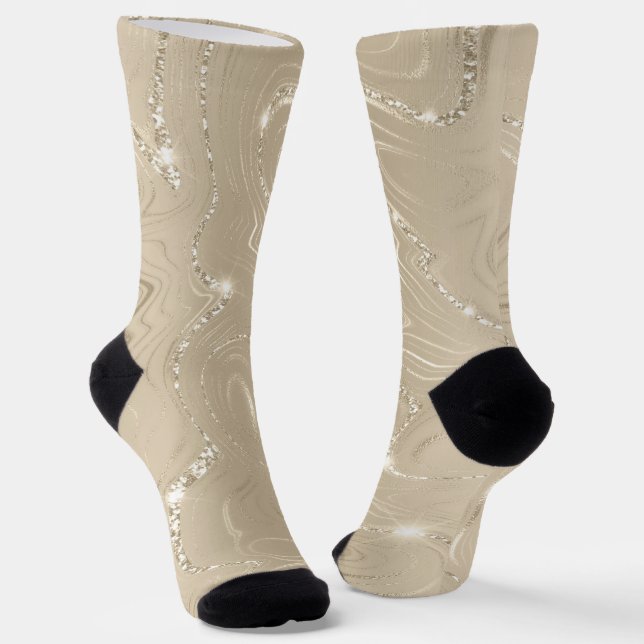 Luxus Champagner Hintergrund Beige Glitzer Socken (Gewinkelt)