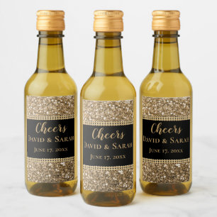 Luxus Cheers Mini Wine Label Gold Glitzer Perlen Weinetikett