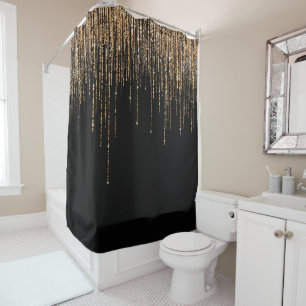 Luxus Chic Black Gold Funkelnd Glitzer Fringe Duschvorhang