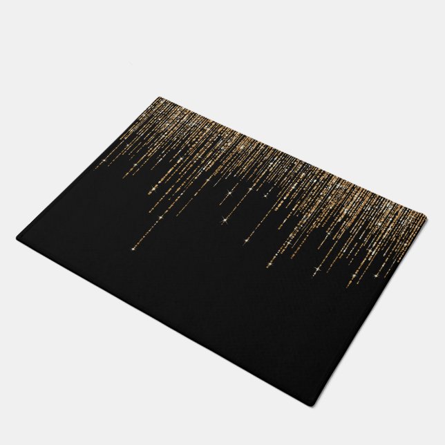 Luxus Chic Black Gold Funkelnd Glitzer Fringe Fußmatte (Schrägansicht)