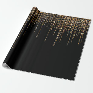 Luxus Chic Black Gold Funkelnd Glitzer Fringe Geschenkpapier