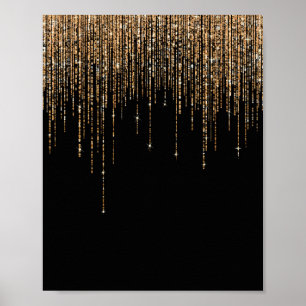 Luxus Chic Black Gold Funkelnd Glitzer Fringe Poster