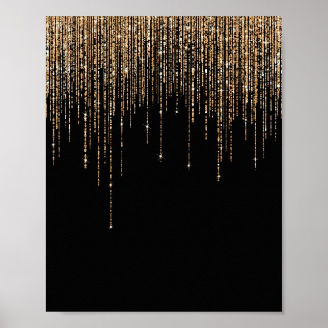 Luxus Chic Black Gold Funkelnd Glitzer Fringe Poster (Vorne)
