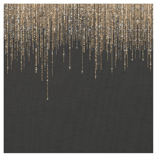 Luxus Chic Black Gold Funkelnd Glitzer Fringe Stoff (Nahaufnahme)