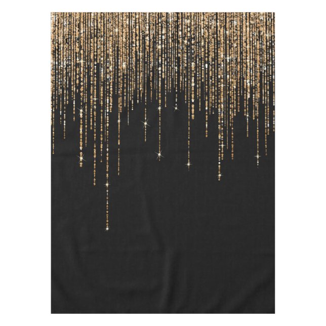 Luxus Chic Black Gold Funkelnd Glitzer Fringe Tischdecke (Vorderseite)